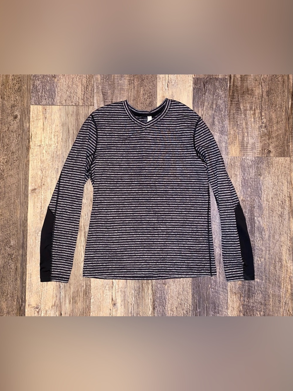 lululemon athletica Black and Gray Striped Long Sleeve Tee